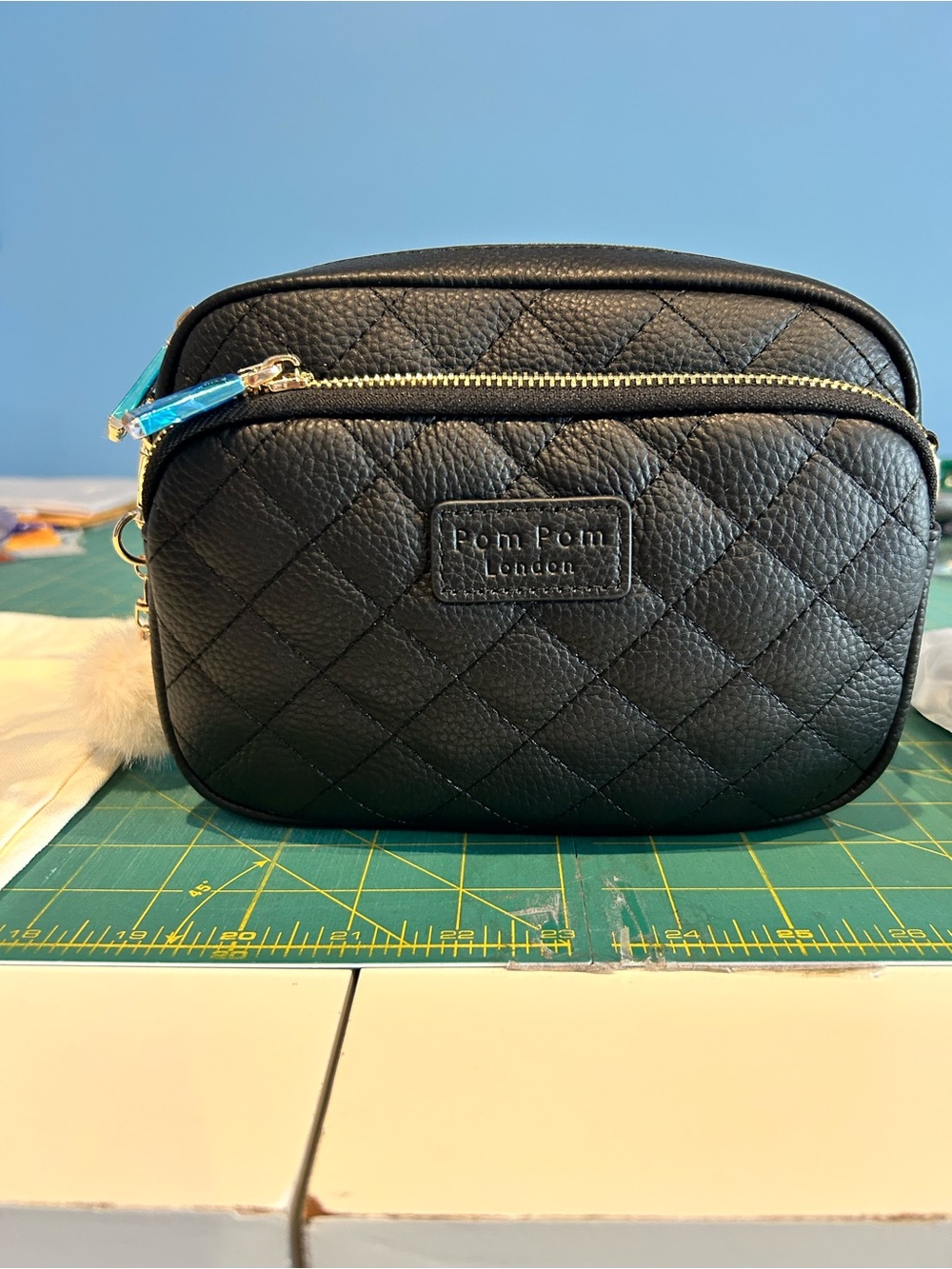 Pom Pom Original Size Quilted Black Crossbody Bag